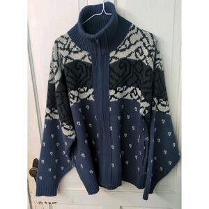 Vintage Clipper Mist Cardigan Sweater Mens Large Blue Pockets Grandpa USA Made